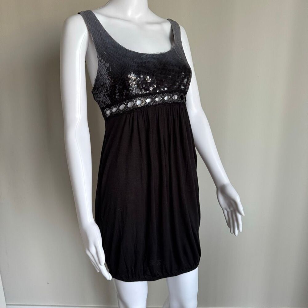 Vtg Y2k Charlotte Russe Sequin Bubble Hem Baby Doll Dress With Cut-Out Design
